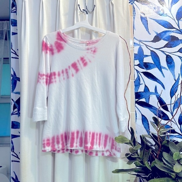 fresh produce Tops - Women’s Fresh Produce Long Sleeve Pink & White Tie Dye Terry Knit Pullover S